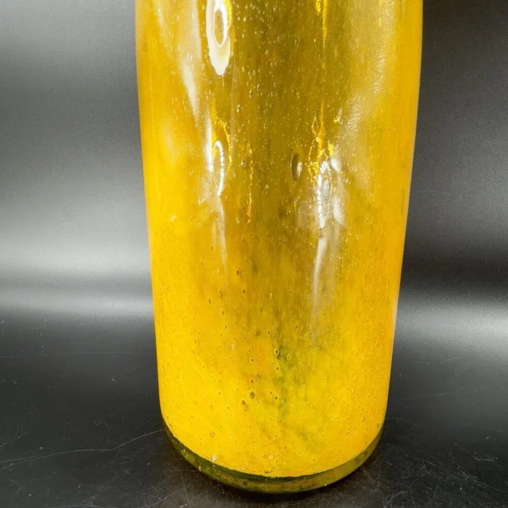 Vintage Hand Blown Studio Art Glass Long Neck Vase Vessel With Small Bubbles VTG